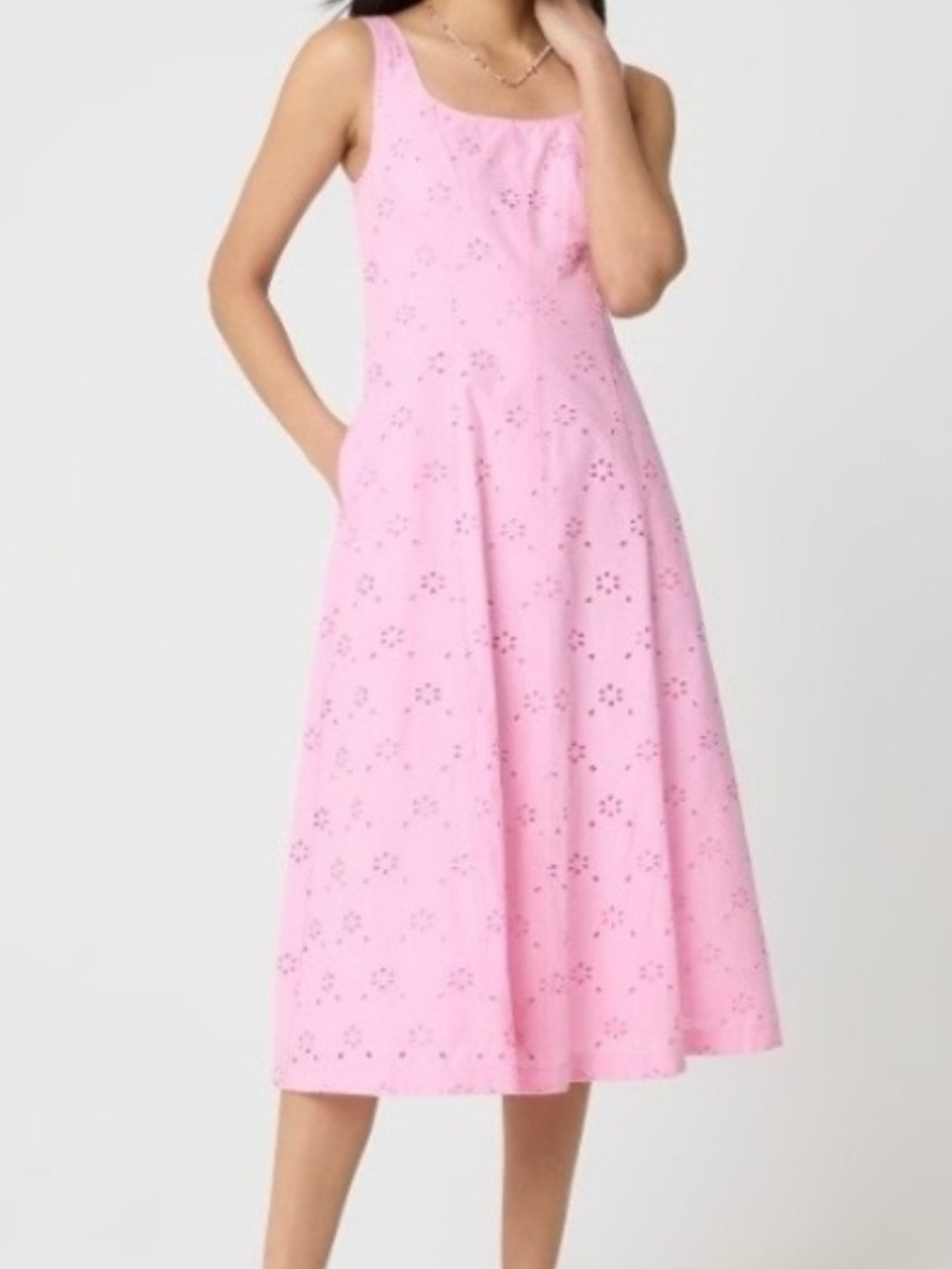 J Crew Factory Women's Pink Eyelet Midi Dress